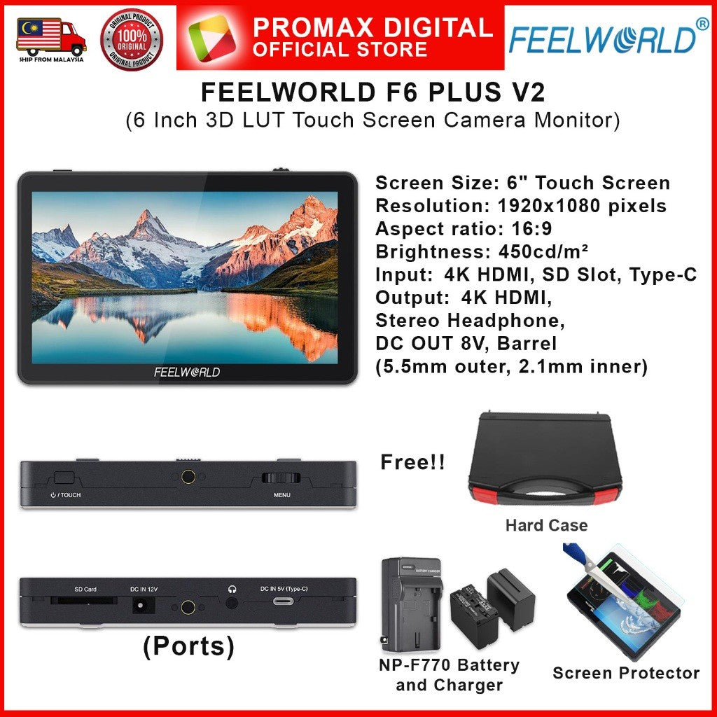 FEELWORLD F6 Plus V2 6 Inch IPS 3D LUT Touch Screen 4K HDMI Camera Field Monitor