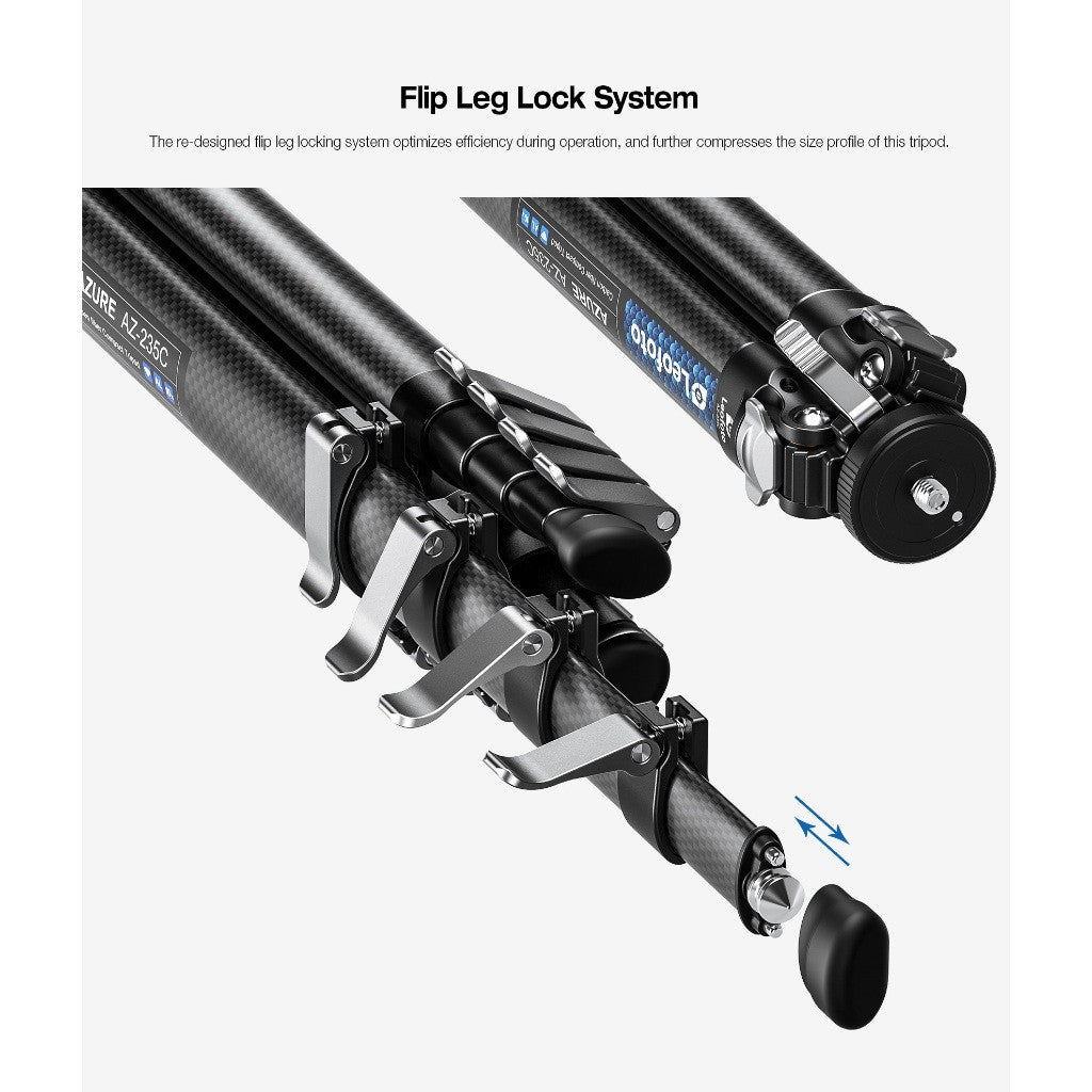 LEOFOTO AZURE TRIPOD AZ-235C and LH30R Ballhead CARBON FIBER TRAVEL TRIPOD