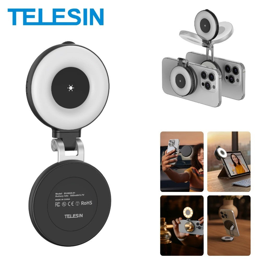 TELESIN S5-BGD-07 MAGNETIC SELFIE RING LIGHT VERSION 2 WITH MIRROR FOR MOBILE PHONES