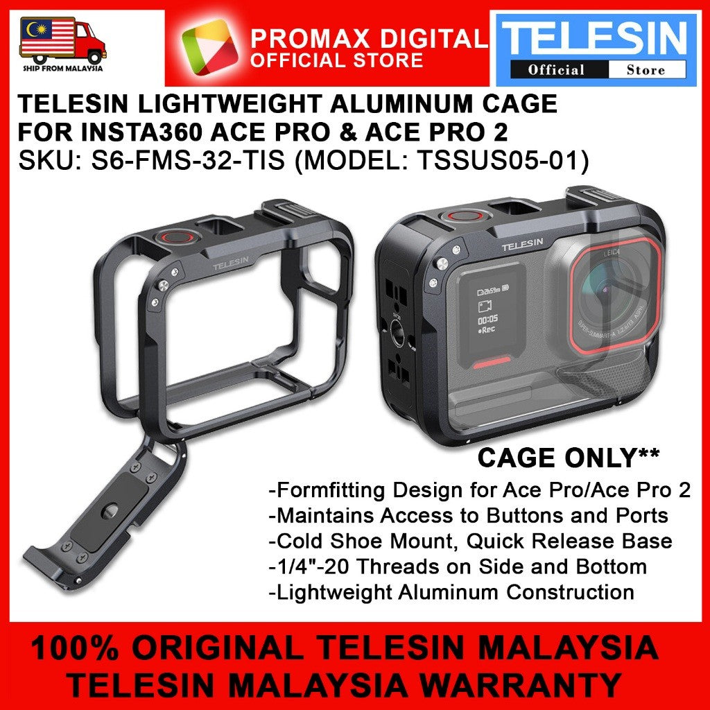 TELESIN S6-FMS-32-TIS LIGHTWEIGHT ALUMINIUM ALLOY PROTECTION CAGE FOR ACE PRO ACE PRO 2