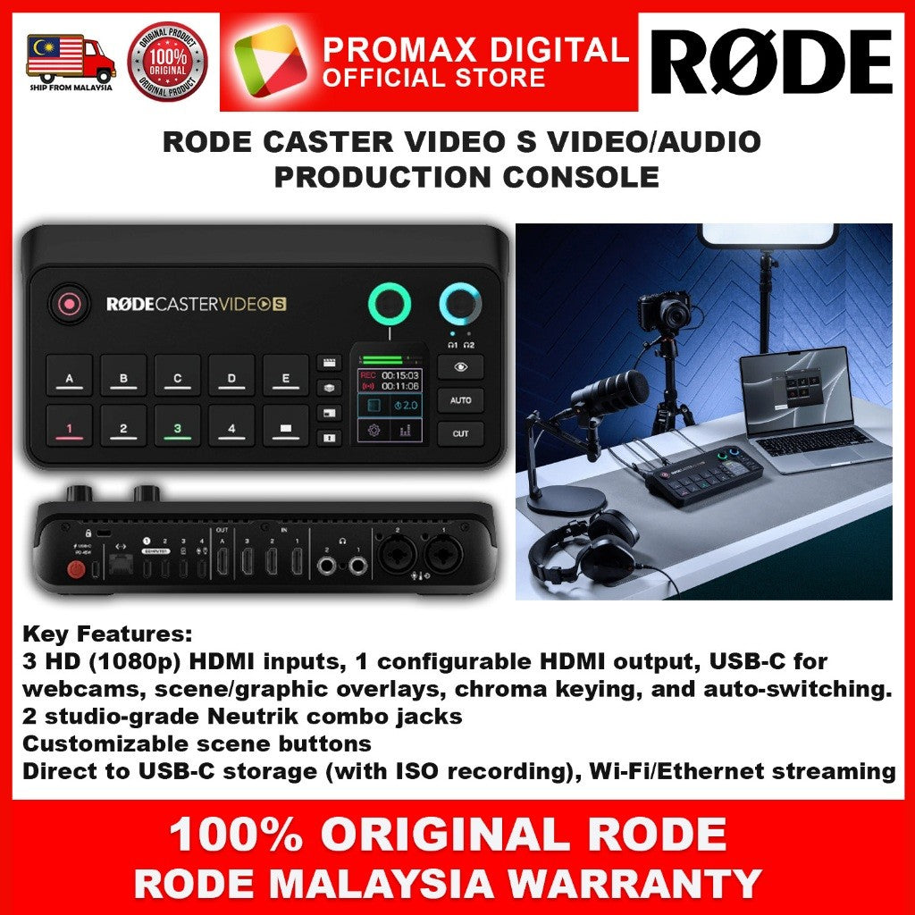 RODE RODECASTER VIDEO S VIDEO AUDIO PRODUCTION CONSOLE VIDEO AUDIO SWITCHER