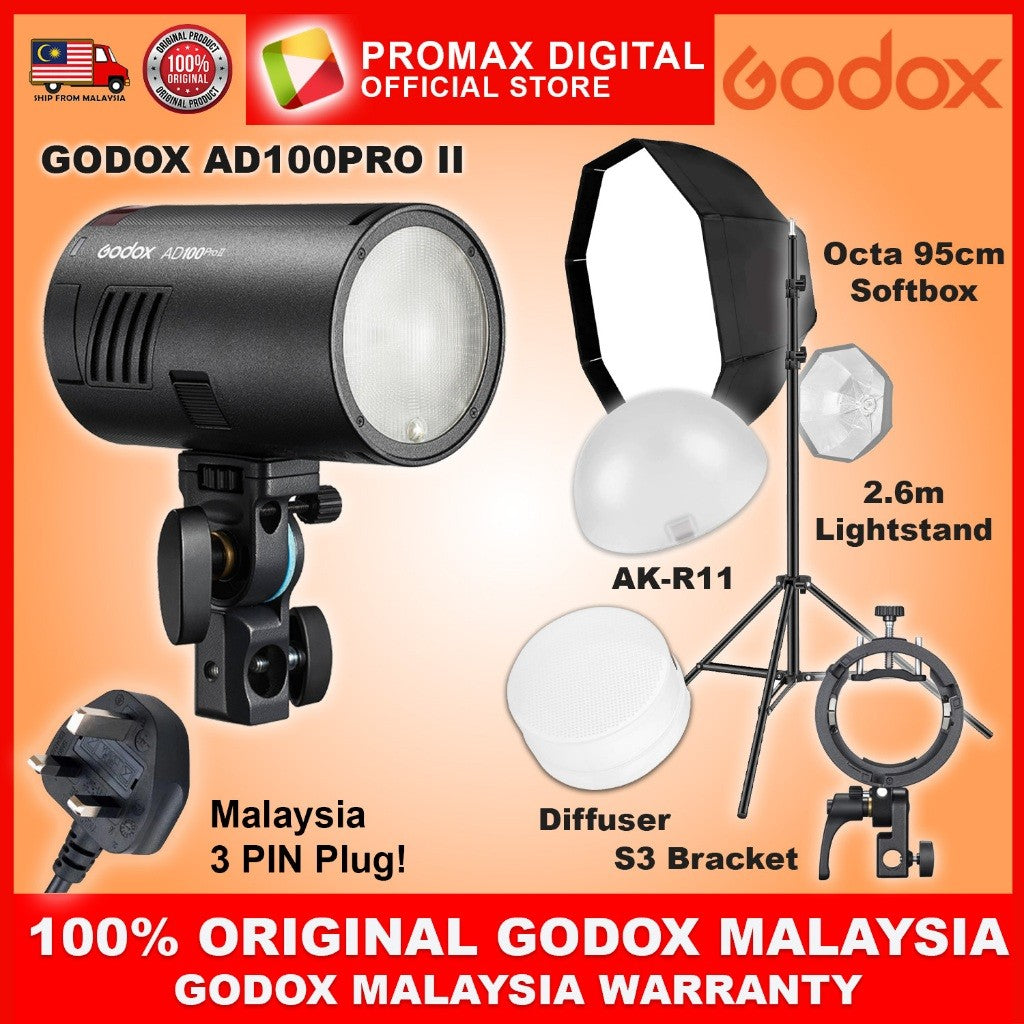 GODOX AD100PRO II POCKET FLASH LED MODELLING USB C CHARGING STUDIO FLASH LIGHT AD100PROII