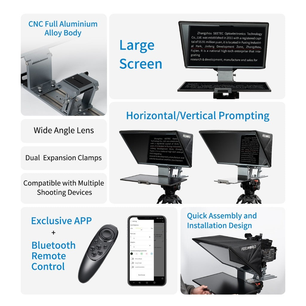 FEELWORLD TP21 21 INCH FOLDING TELEPROMPTER AND TPM215 FHD MONITOR FOR TP-21