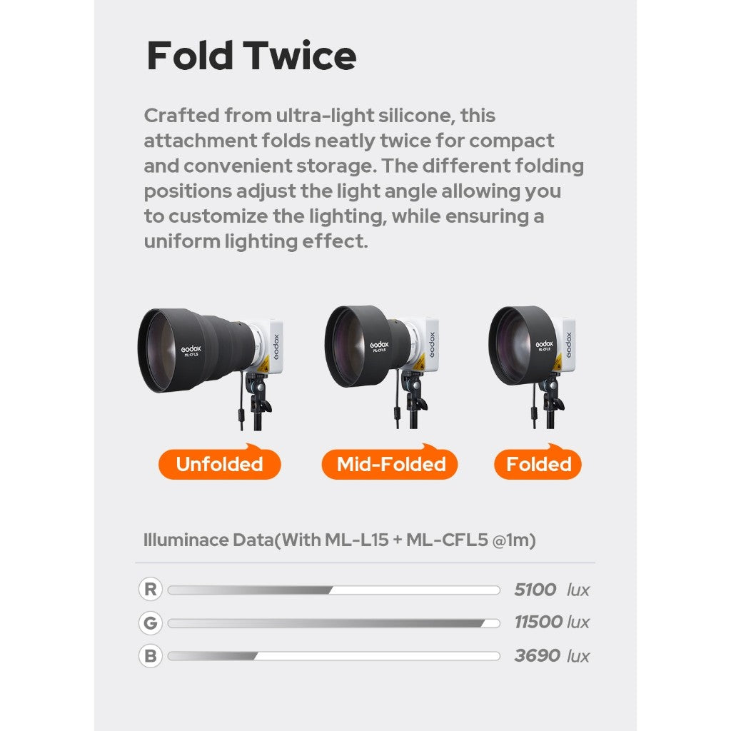 GODOX ML-CFL5 Collapsible Silicone Fresnel Attachment Adjustable Light Diffuser for ML-L15 & ML-L36