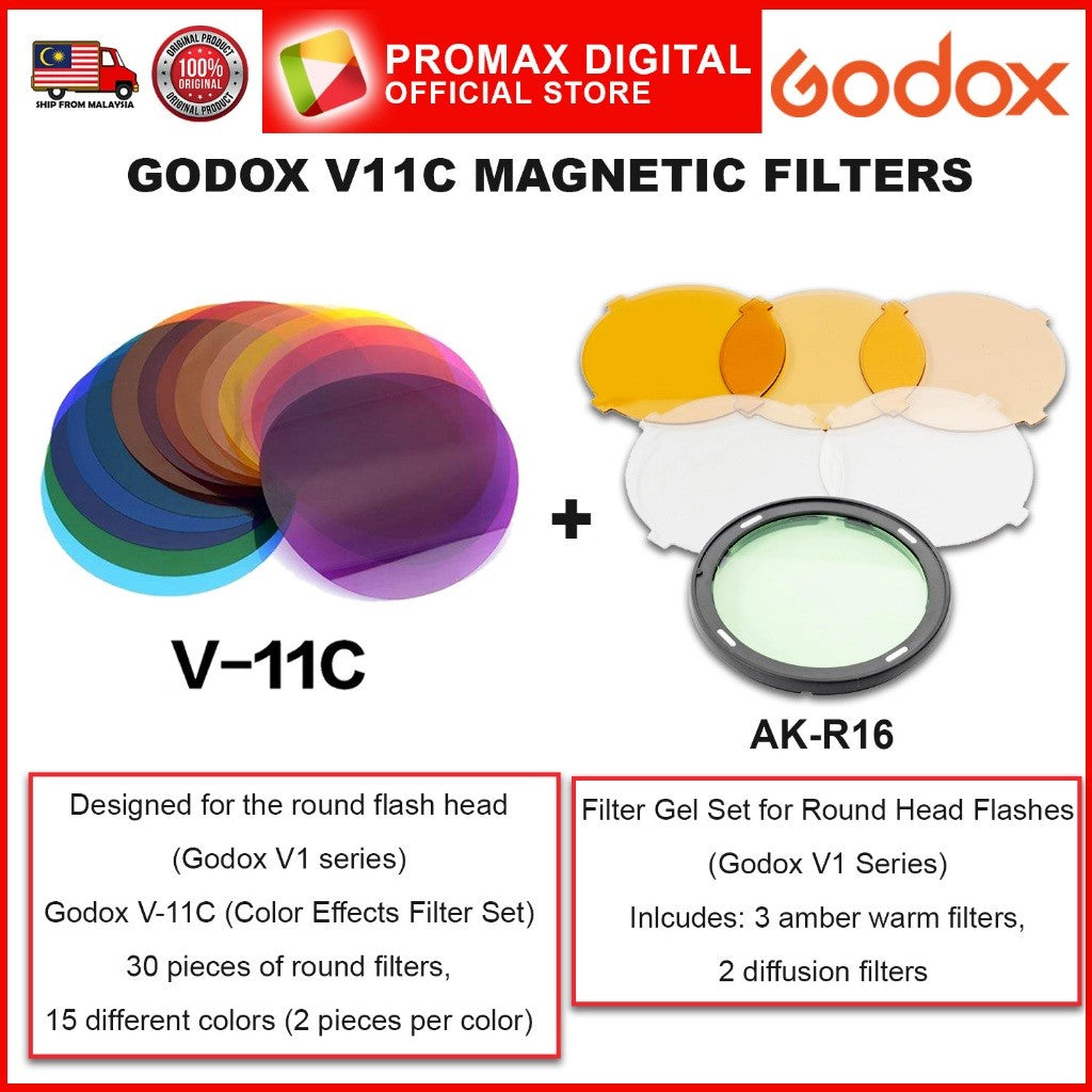 Godox V-11C V-11T and AK-R16 Magnetic Filters for Round Head Flash V1 AD200 Color Filter V11C V11T