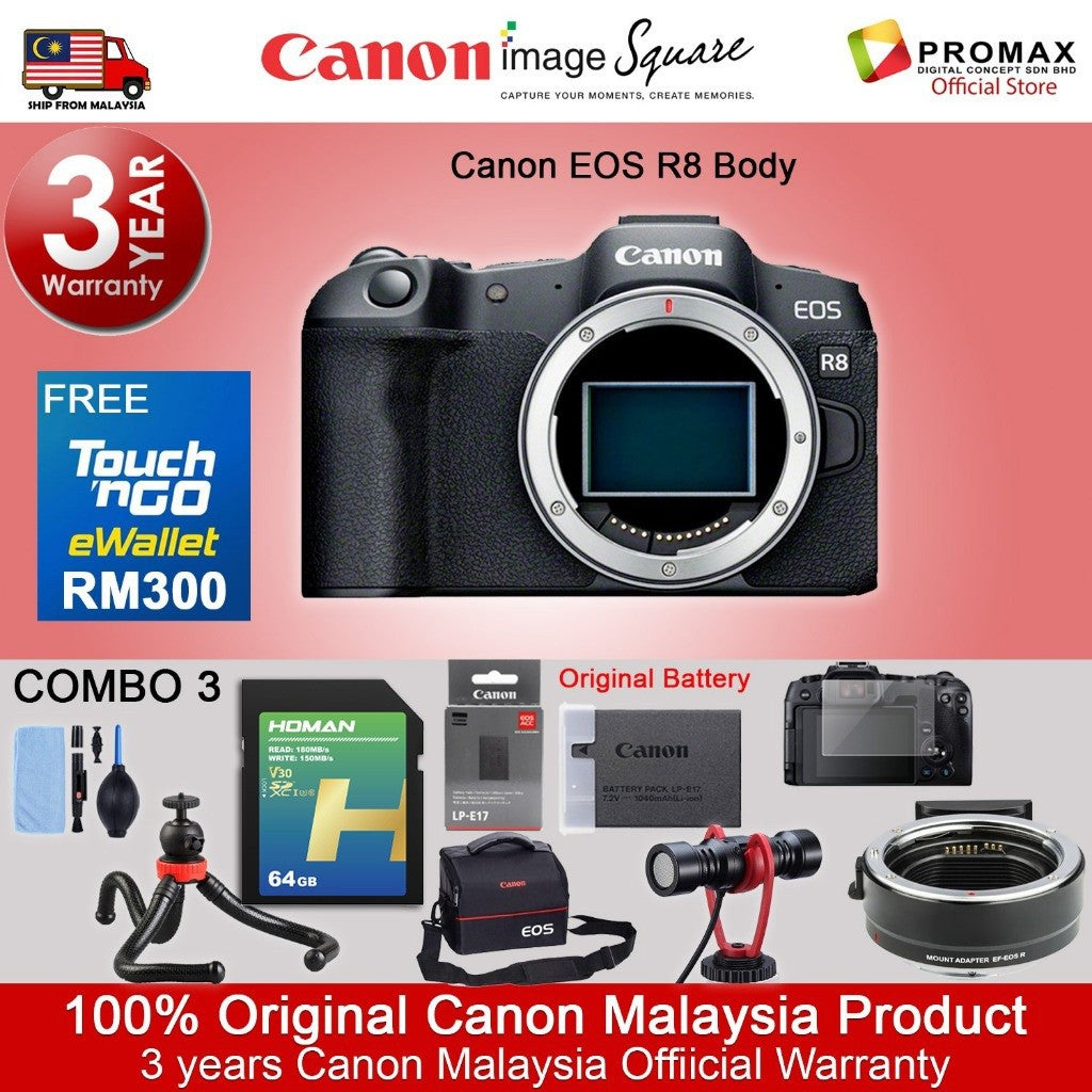 Canon EOS R8 Body & R8 RF 24-50mm f/4.5-6.3 IS STM Mirrorless Camera (Canon R8 Malaysia 3 Years Warranty)