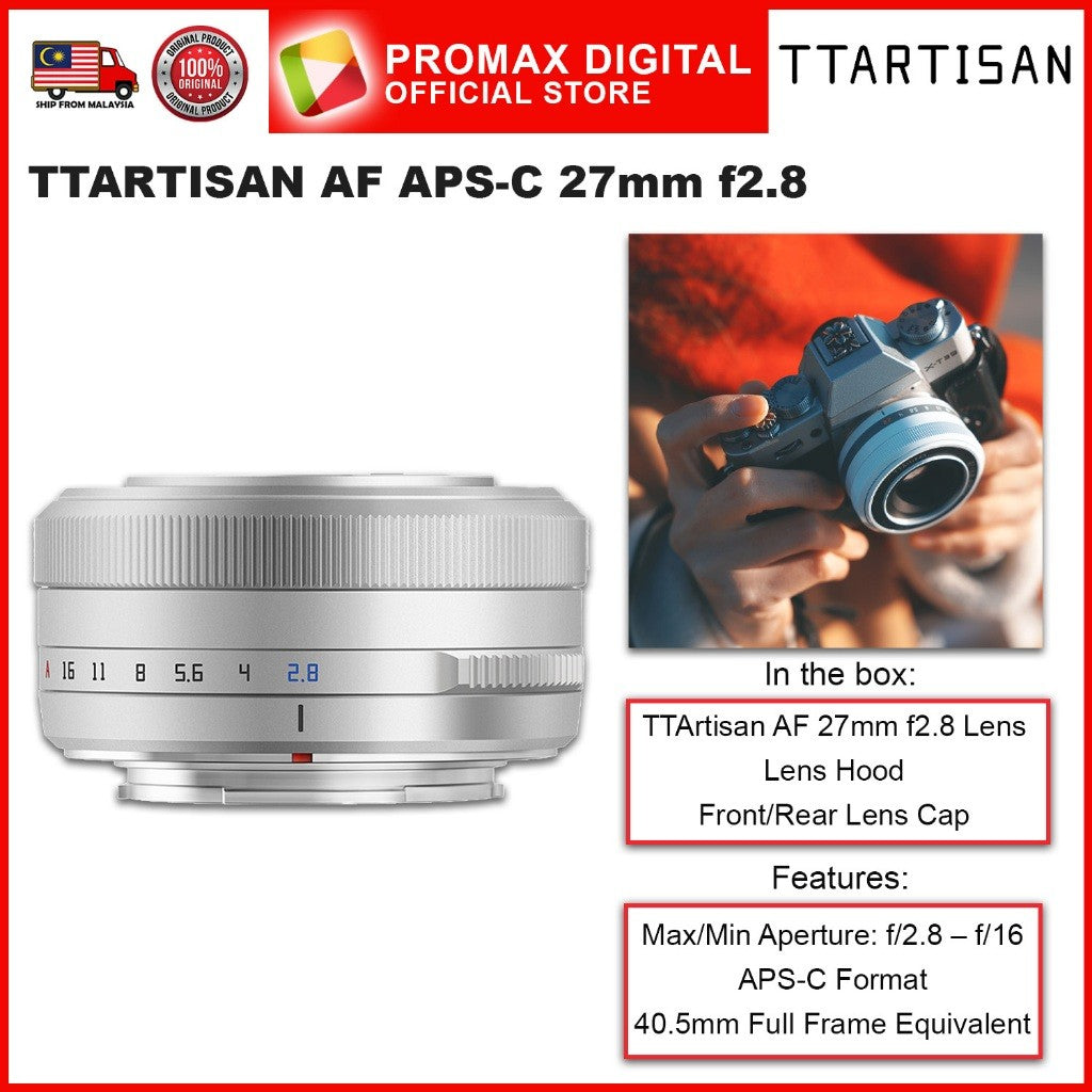 TTArtisan AF 27mm f2.8 for X E and Z Mount APS-C Camera Lens Black and Silver
