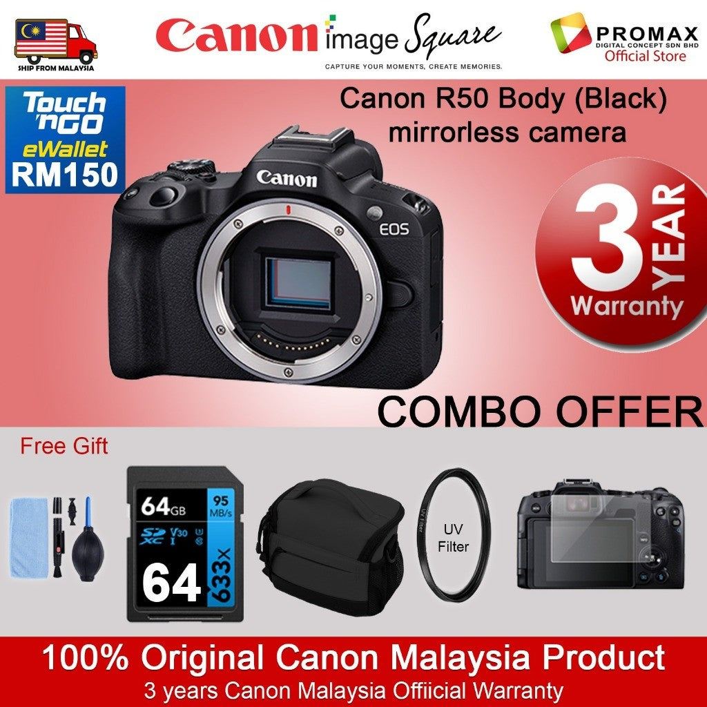 CHEAPEST! Canon EOS R50 18-45mm 55-210mm Mirrorless Camera Black/White (CANON MALAYSIA 3 YEARS WARRANTY) Canon R50