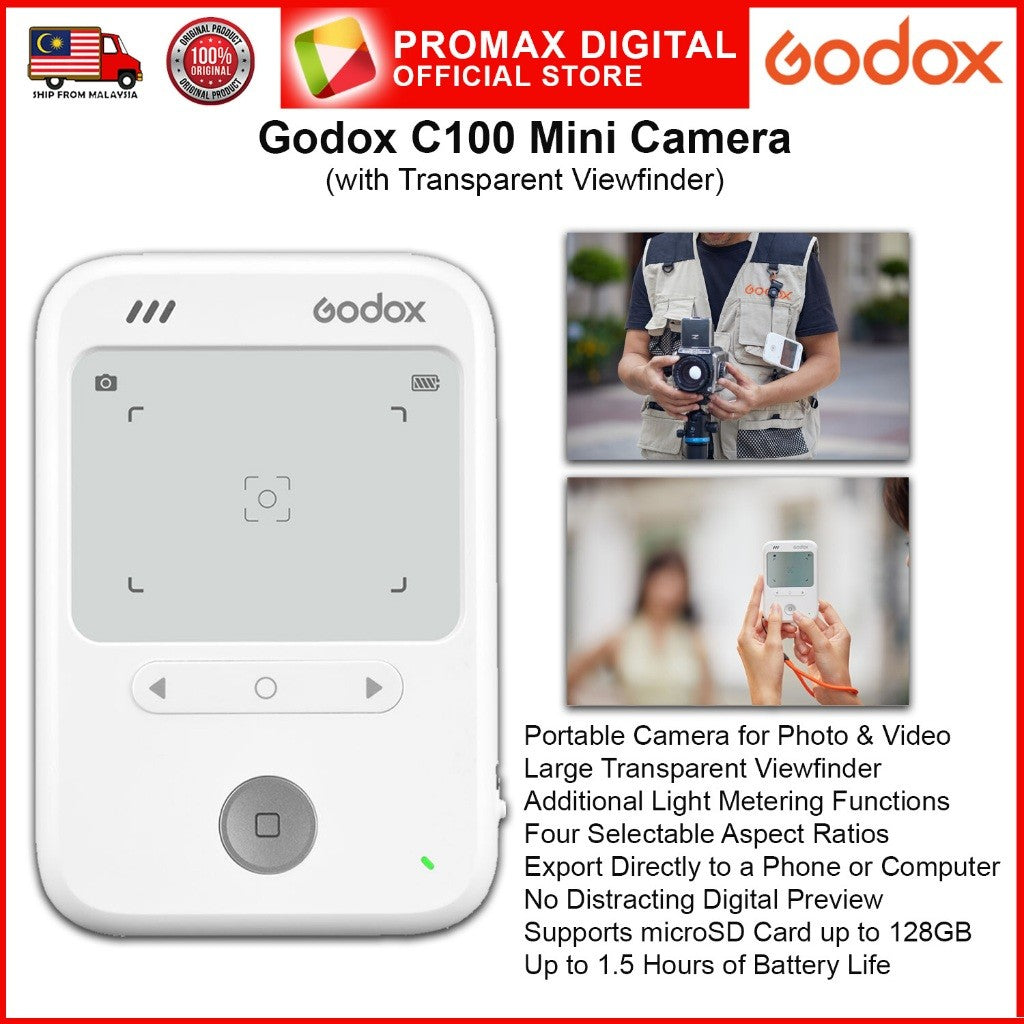 Godox C100 Mini Camera with Transparent Viewfinder uses microSD USB-C Charging and Transfer