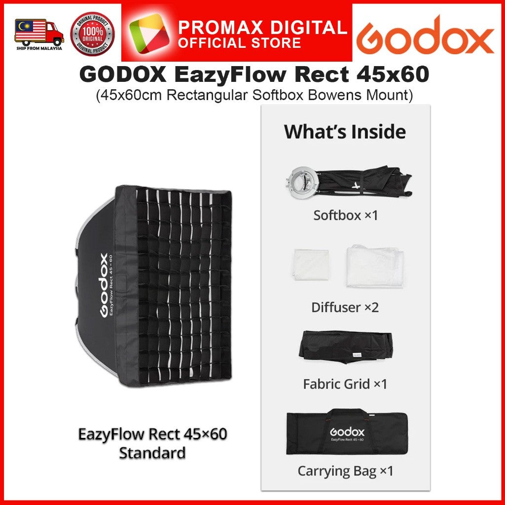 GODOX EazyFlow Rect Series Foldable Softbox with Grid Portable Lightweight Easy Set Up Bowens Mount