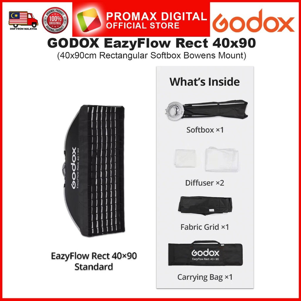 GODOX EazyFlow Rect Series Foldable Softbox with Grid Portable Lightweight Easy Set Up Bowens Mount