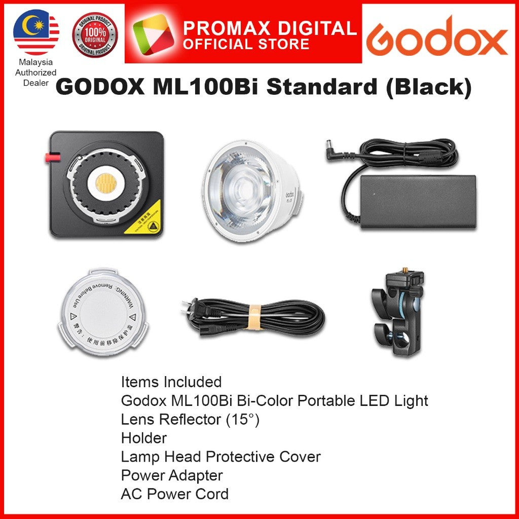Godox ML100Bi Bi-Color Portable LED Light outdoor and indoor (2800-6500K CCT) ML100 BI White Black