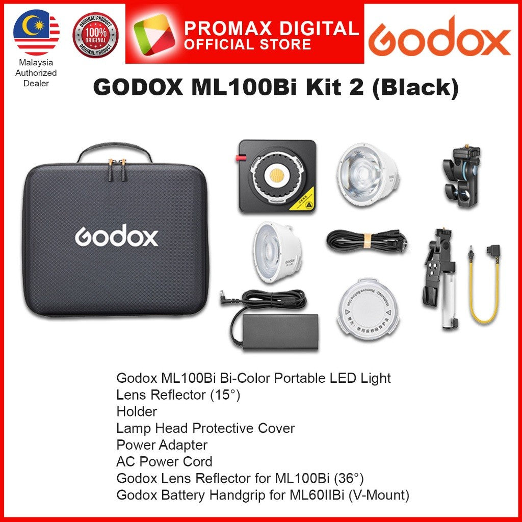 Godox ML100Bi Bi-Color Portable LED Light outdoor and indoor (2800-6500K CCT) ML100 BI White Black