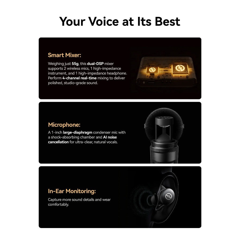 Hollyland MELO P1 All in one Wireless Audio Studio Vocal Mixing System Condenser Microphone