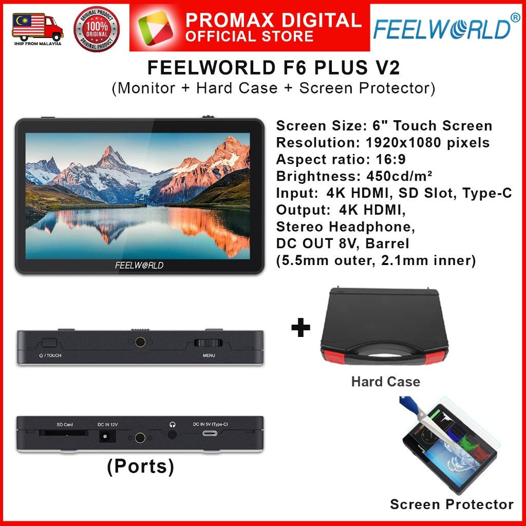 FEELWORLD F6 Plus V2 6 Inch IPS 3D LUT Touch Screen 4K HDMI Camera Field Monitor