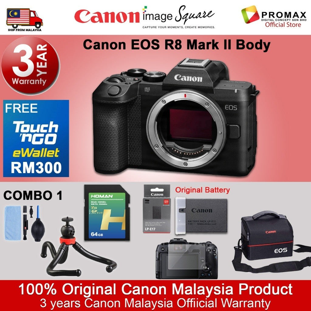 Canon EOS R8 Mark II Body & R8 RF 24-50mm f4.5-6.3 IS STM RF24-105mm Mirrorless Camera