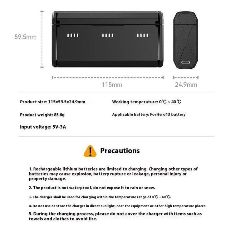 TELESIN S0-ECB-12-TGP GOPRO HERO 13 CHARGING CASE WITH 2 PCS HERO 13 STAMINA BATTERY