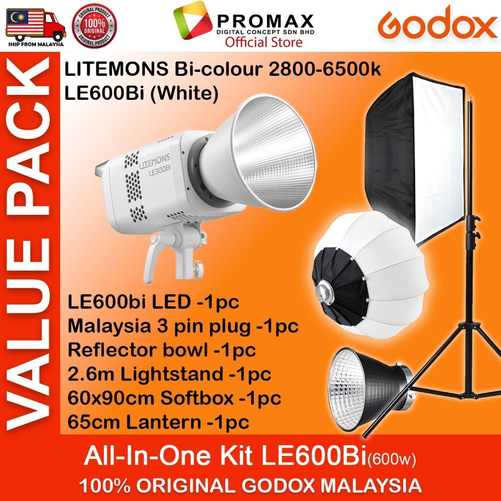 VALUE PACK!! GODOX LE200D LE200Bi LE300Bi LE600Bi  Litemons Bi-Color 2800 - 6500K Studio Light 5600K