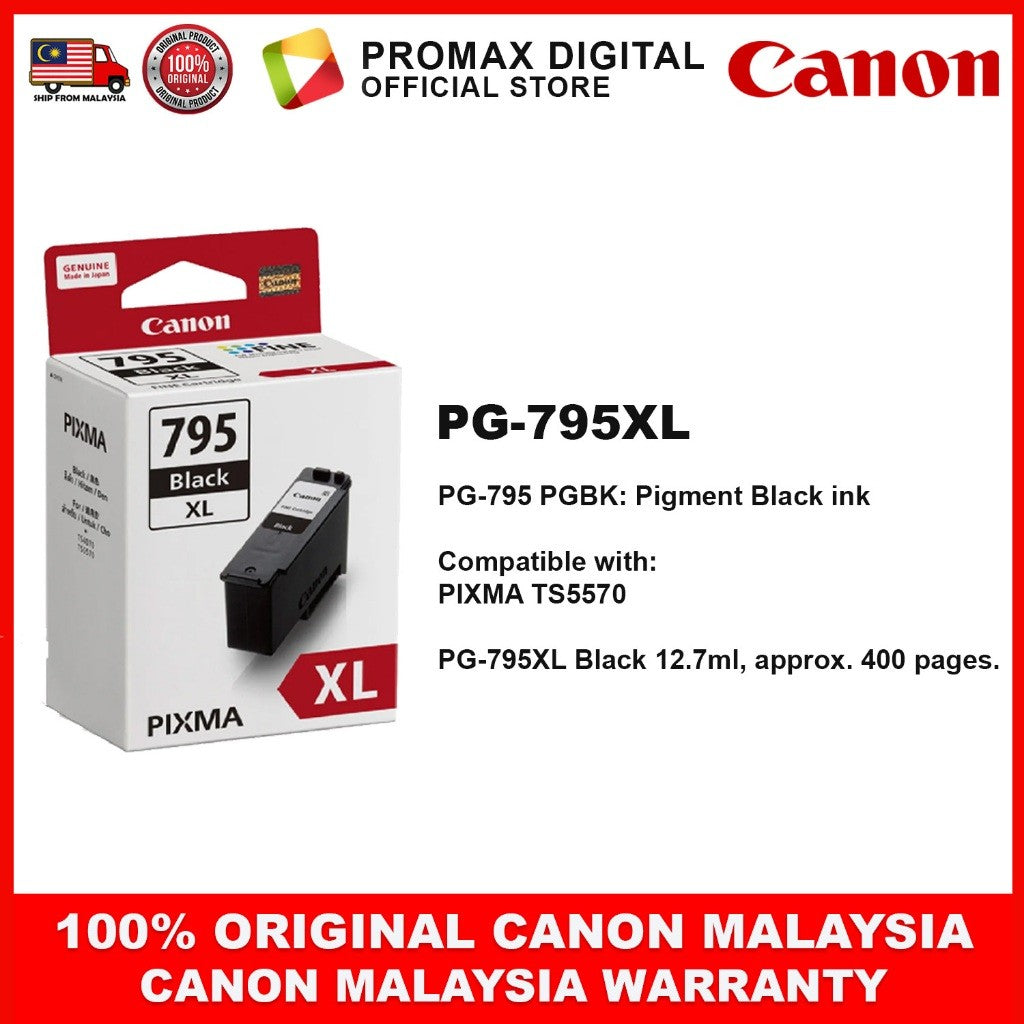 CANON PG-795 CL-786 PG-795XL CL-786XL INK BLACK CYAN MAGENTA YELLOW PRINTER INK TS5570 TS7770
