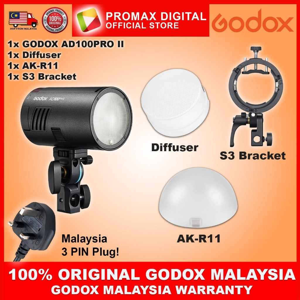 GODOX AD100PRO II POCKET FLASH LED MODELLING USB C CHARGING STUDIO FLASH LIGHT AD100PROII