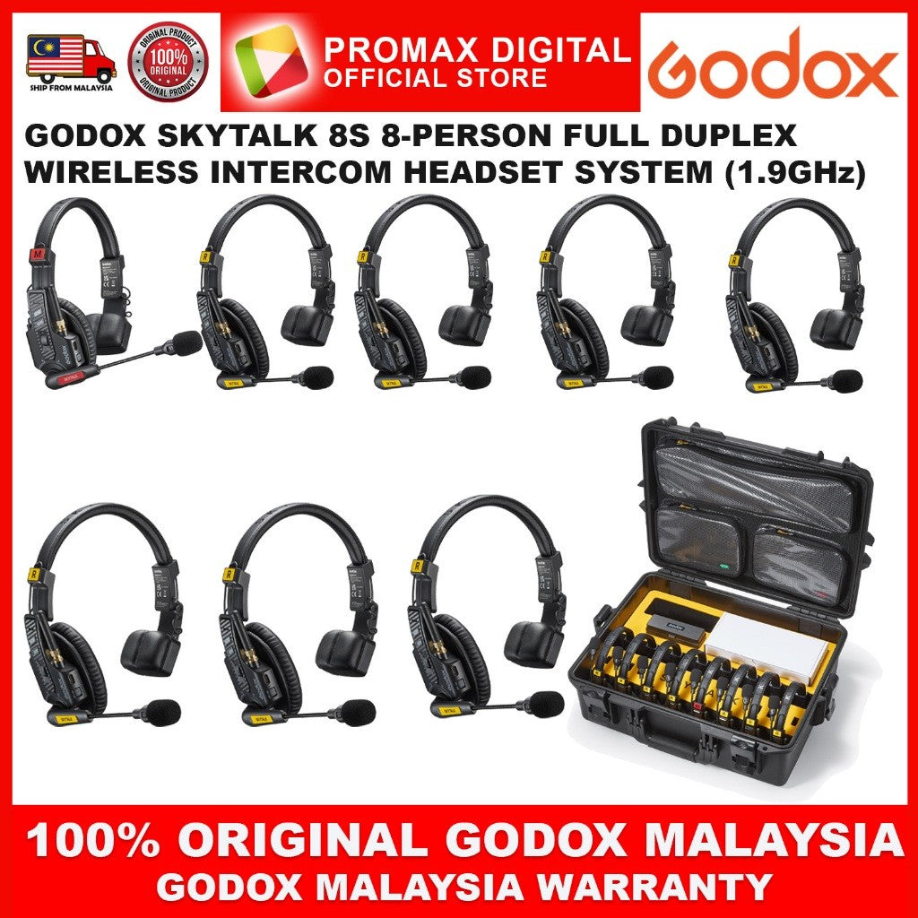 GODOX SKYTALK 8S 8 PERSON FULL DUPLEX WIRELESS INTERCOM HEADSET SYSTEM 1.9GHz