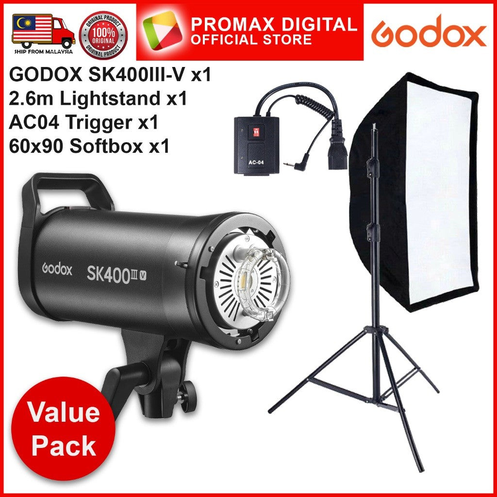 GODOX SK300III-V SK400III-V STUDIO FLASH VALUE PACK SET WITH 10w LED MODELLING LAMP
