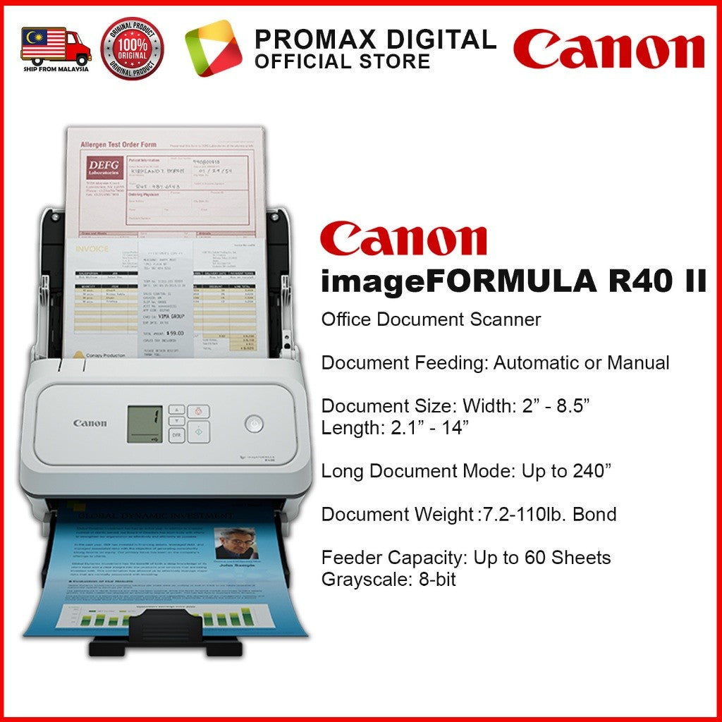 Canon imageFORMULA R40 II Office Document Scanner R40II Auto Duplex Scanning Long Document