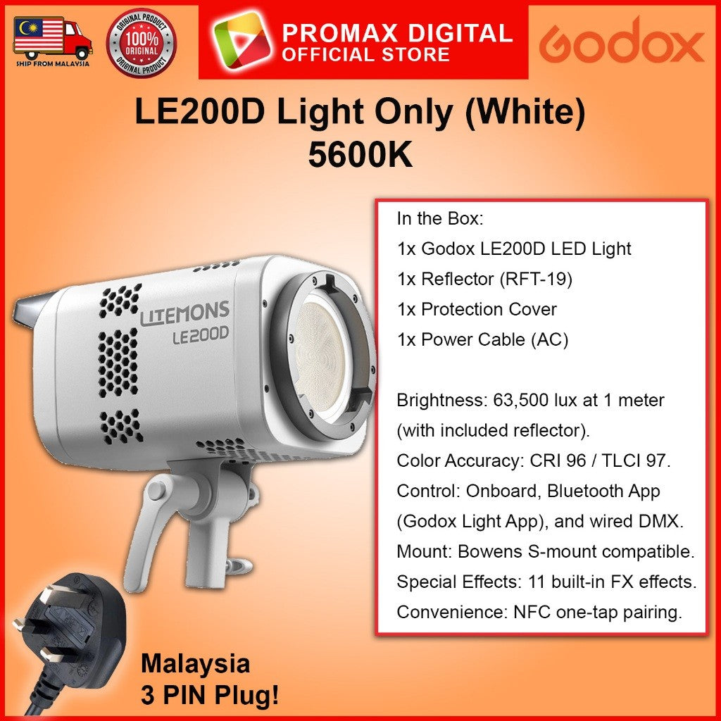 GODOX Litemons LE200D Daylight LE200Bi Bi-Color 2800-6500K CCT LED Monolight Studio Light