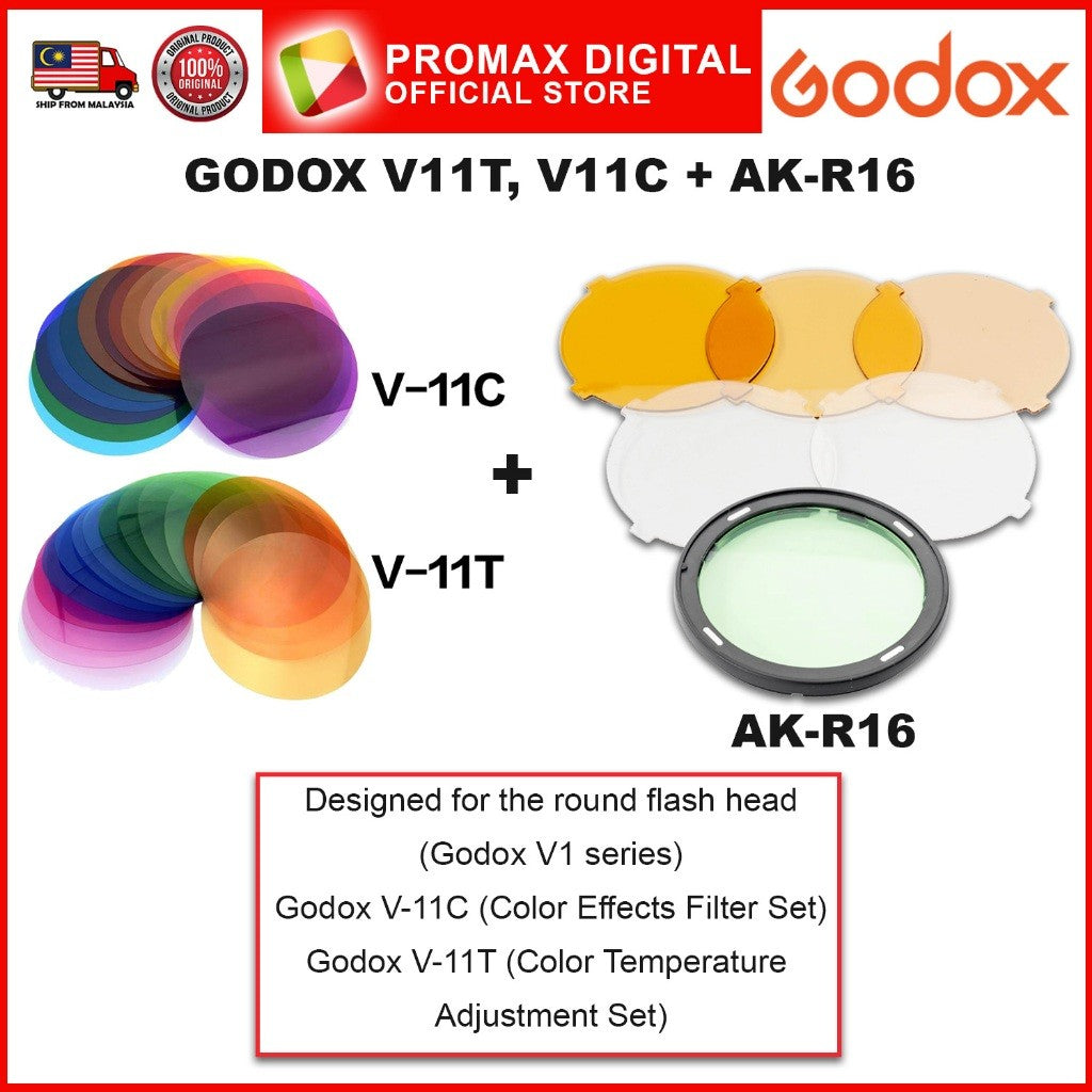 Godox V-11C V-11T and AK-R16 Magnetic Filters for Round Head Flash V1 AD200 Color Filter V11C V11T