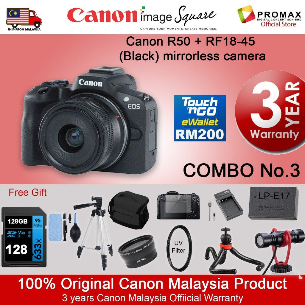 CHEAPEST! Canon EOS R50 18-45mm 55-210mm Mirrorless Camera Black/White (CANON MALAYSIA 3 YEARS WARRANTY) Canon R50