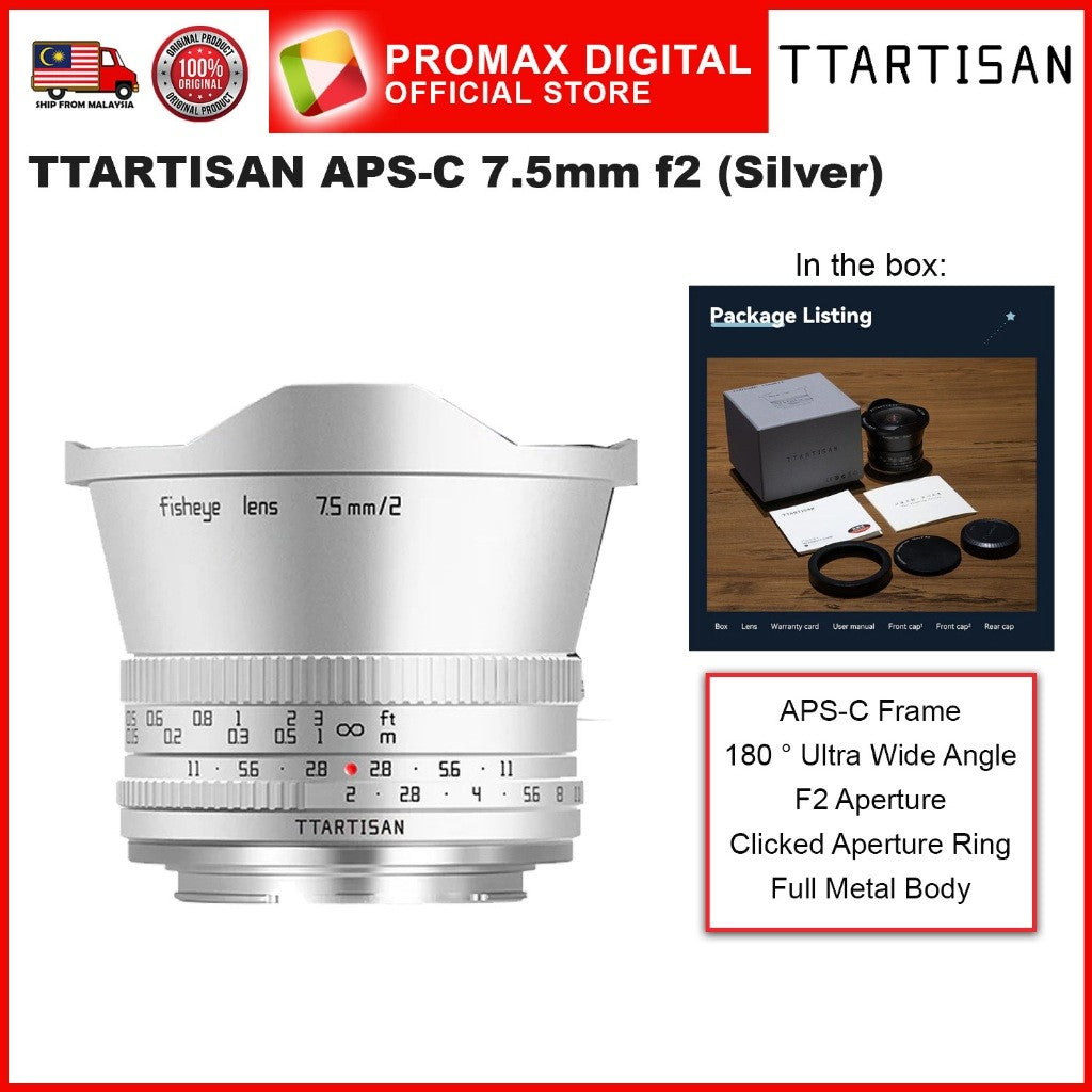 TTArtisan APS-C 7.5mm f2 Fisheye Wide Angle Lens for E X and RF Mount Manual Focus Full Frame