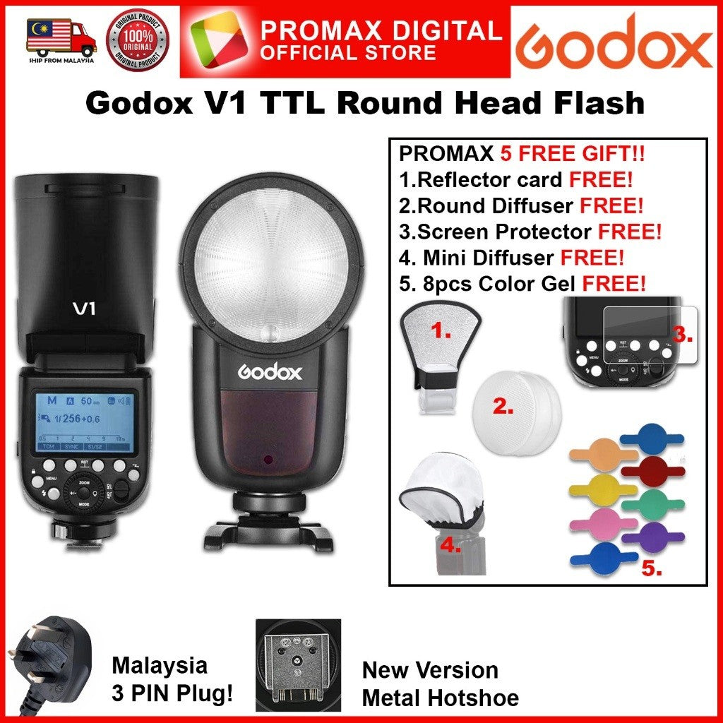 Godox V1 Flash Speedlight Round TTL Li-ion Batt HSS