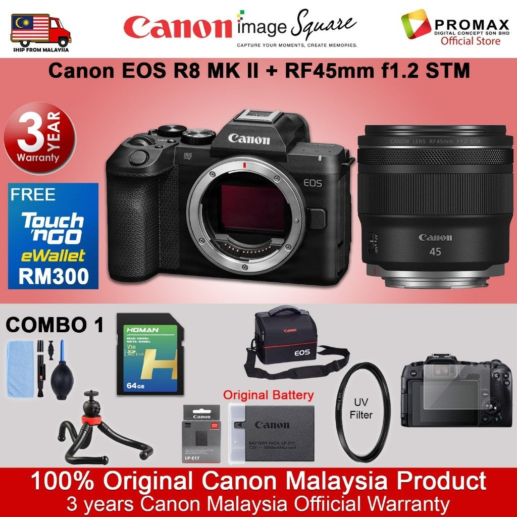 Canon EOS R8 Mark II Body & R8 RF 24-50mm f4.5-6.3 IS STM RF24-105mm Mirrorless Camera