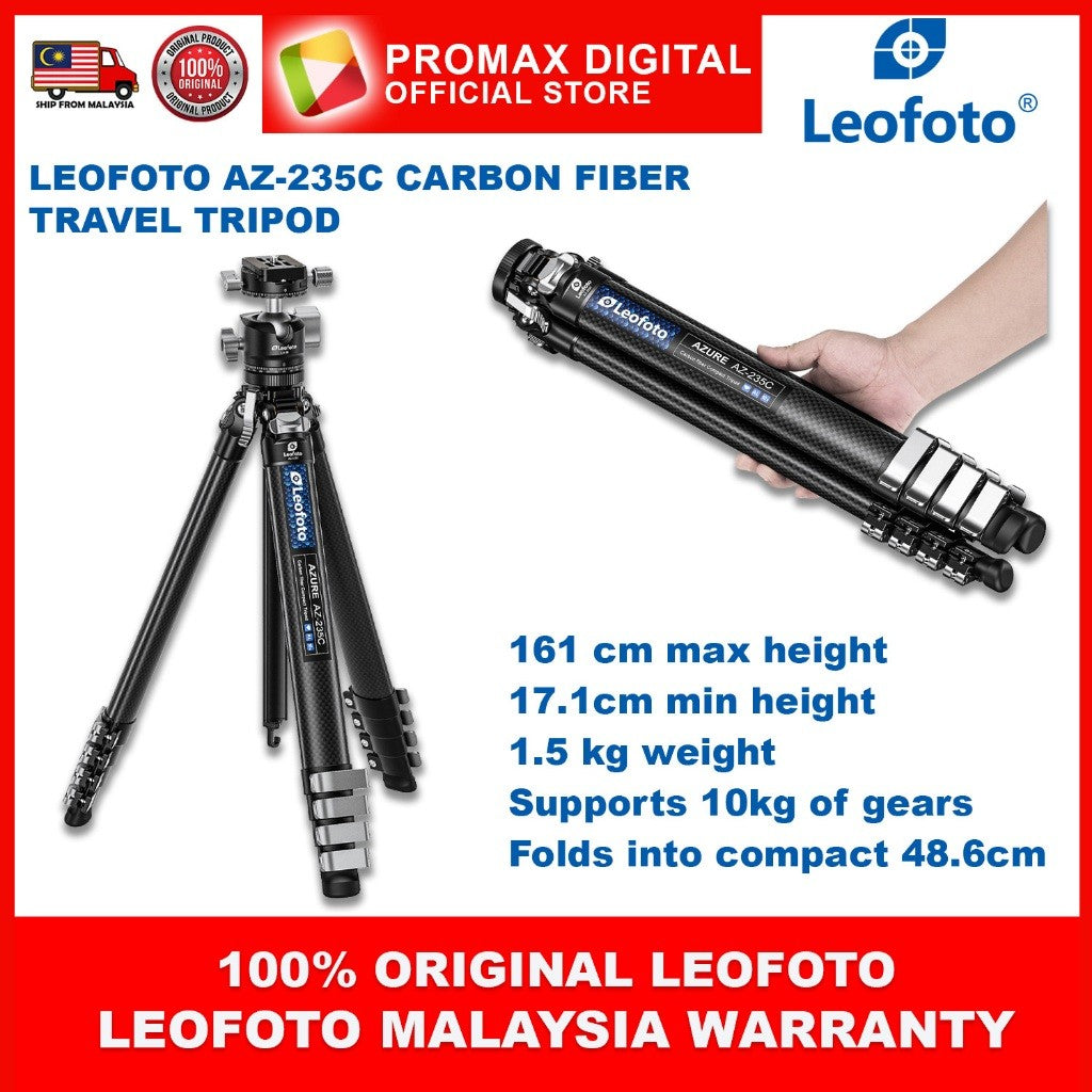 LEOFOTO AZURE TRIPOD AZ-235C and LH30R Ballhead CARBON FIBER TRAVEL TRIPOD