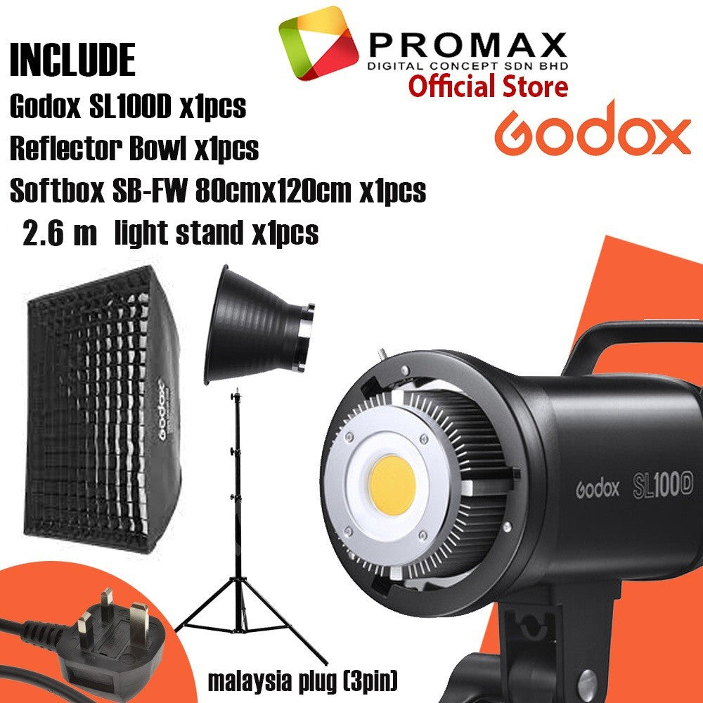 Ready Stock Godox SL100D SL-100D SL100 SL-100 Daylight LED Video Light (5600K) with softbox set SL-100W SL100W