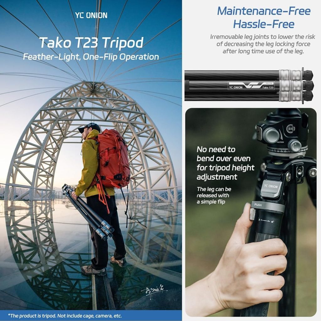 YC Onion TAKO T23 with BF44 BC44 Carbon Fiber Tripod Feather Light One-Flip Lightweight Tripod