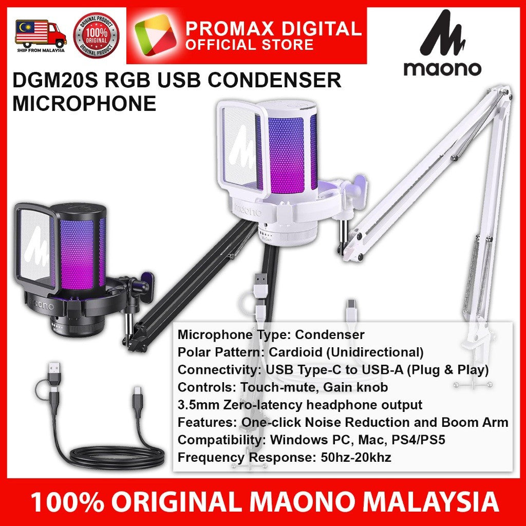 MAONO DGM20S RGB USB CONDENSER MICROPHONE FOR GAMING PODCAST STREAMING RECORDING