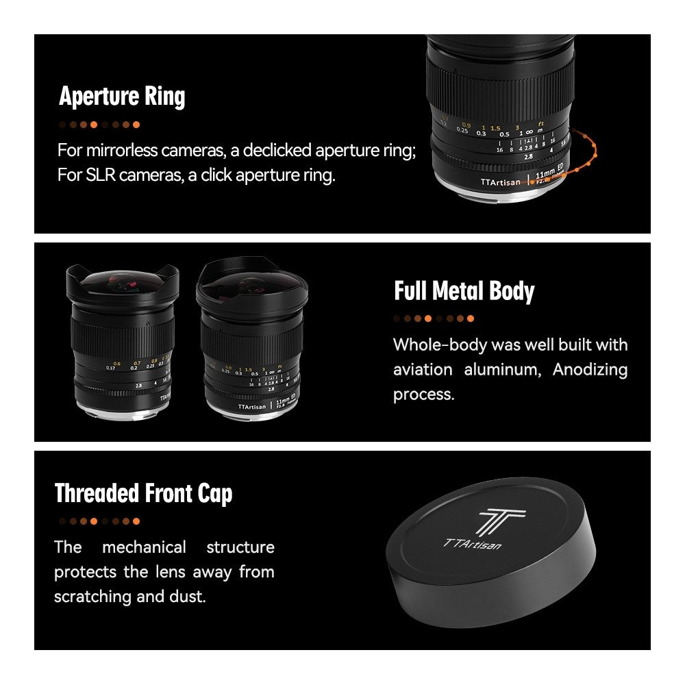 TTArtisan 11mm f2.8 Fisheye Wide Angle Lens Full Frame for E Z and RF Mount Camera Lens