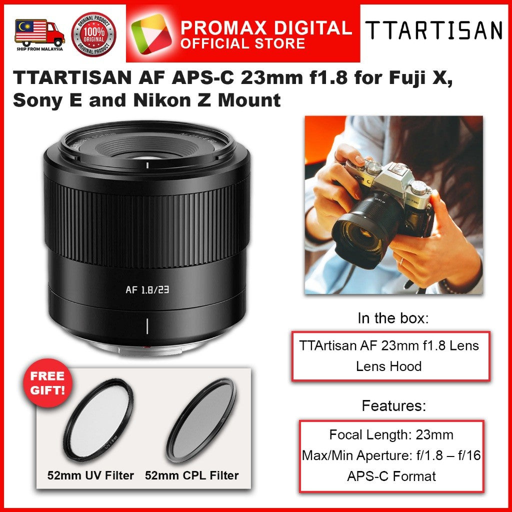 TTArtisan AF APS-C 23mm f1.8 Prime Lens for X E and Z Mount Camera Lightweight Lens