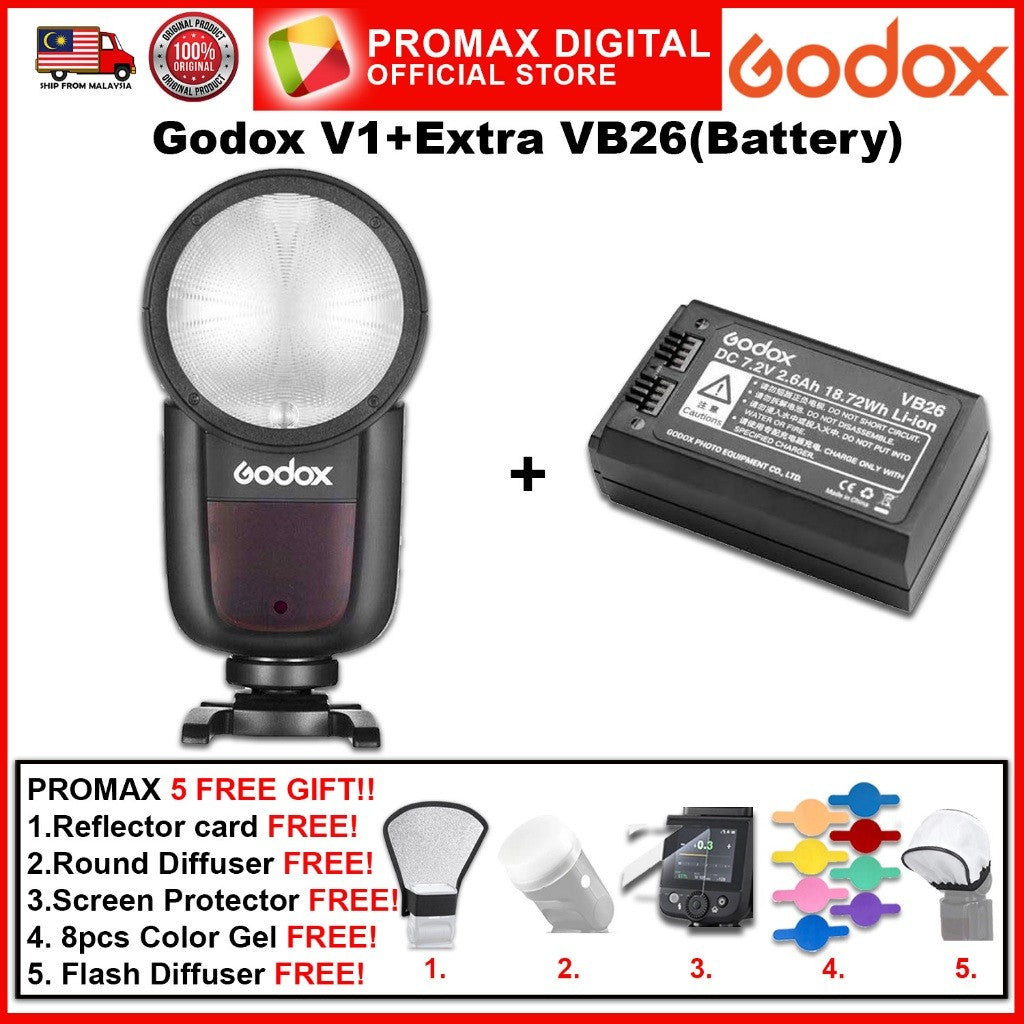 Godox V1 V1F Speedlight Round Flash TTL Battery