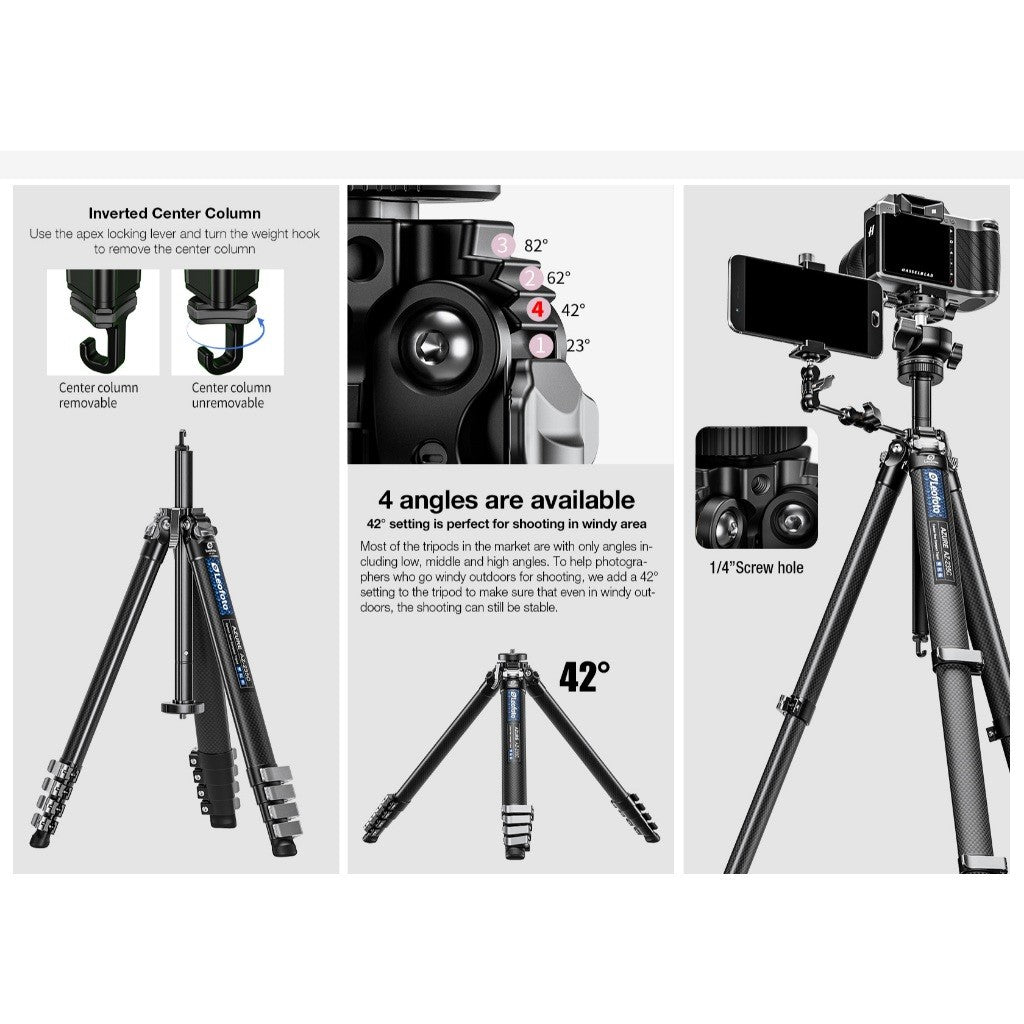 LEOFOTO AZURE TRIPOD AZ-235C and LH30R Ballhead CARBON FIBER TRAVEL TRIPOD