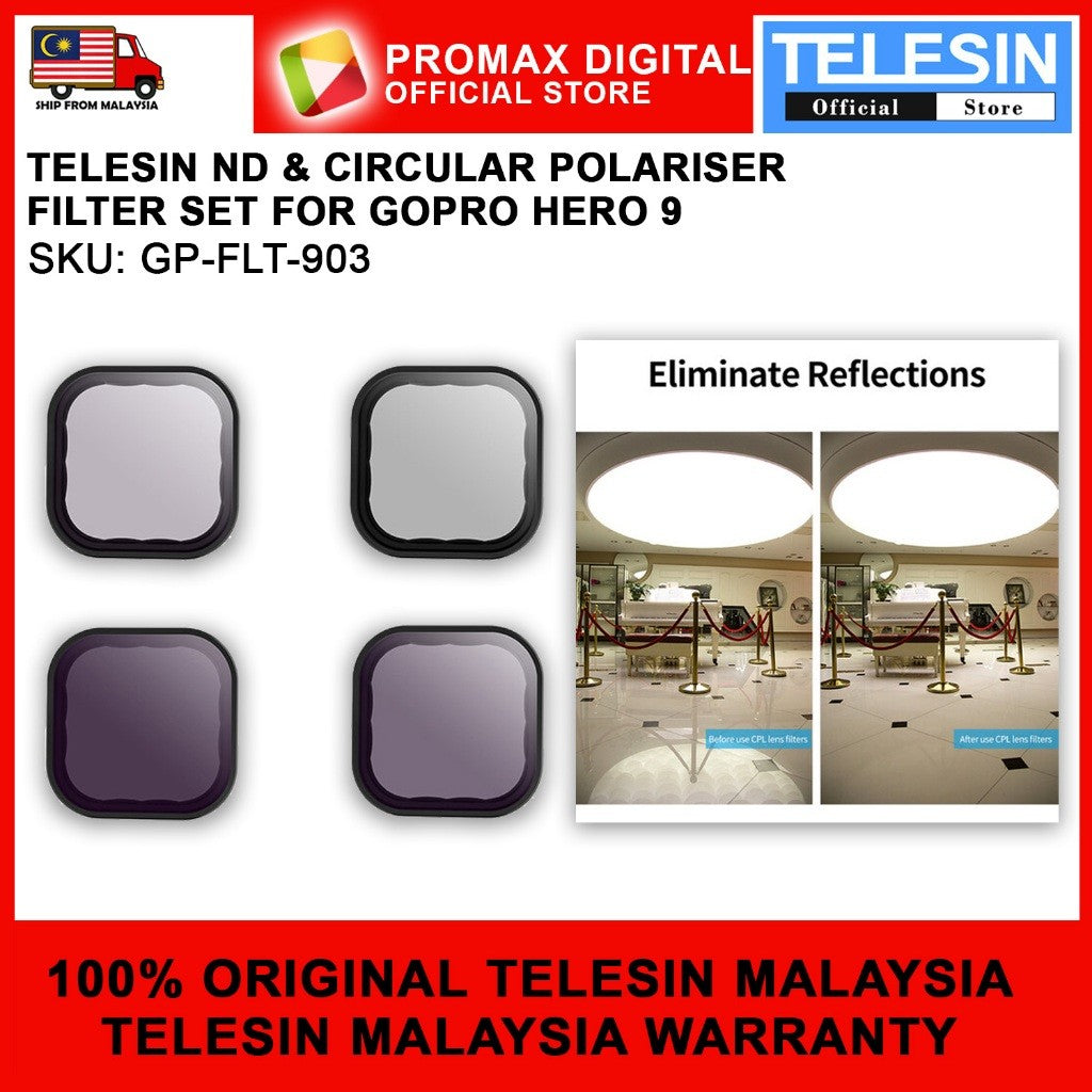 TELESIN ND8 ND16 ND32 + CIRCULAR POLARISER CPL FILTER SET FOR GOPRO HERO 9 10 11 12 GP-FLT-903