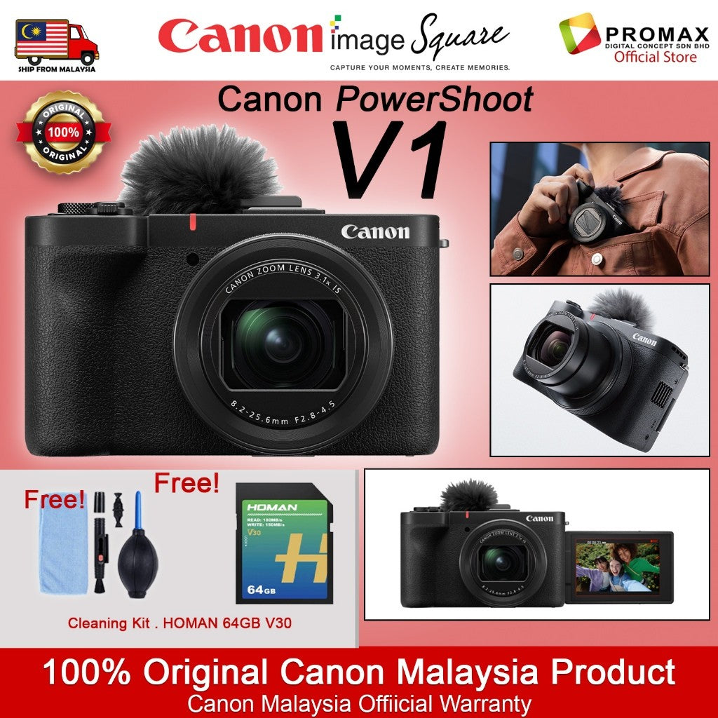 Ready Stock! Canon PowerShot V1 Vlog Camera for Content Creators (Black) Canon Malaysia Warranty