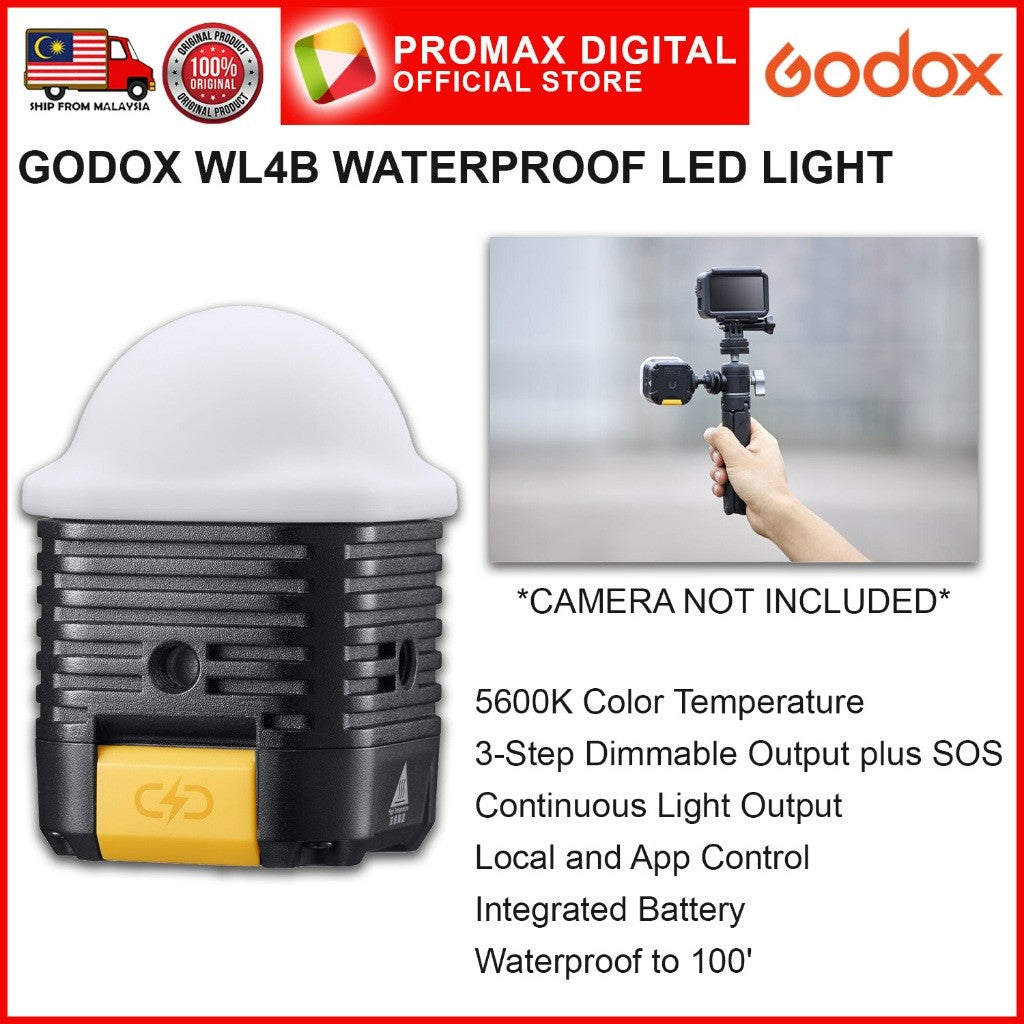 GODOX WL4B WATERPROOF LED LIGHT 1/4 20 Screw Built In Magnetic Mount