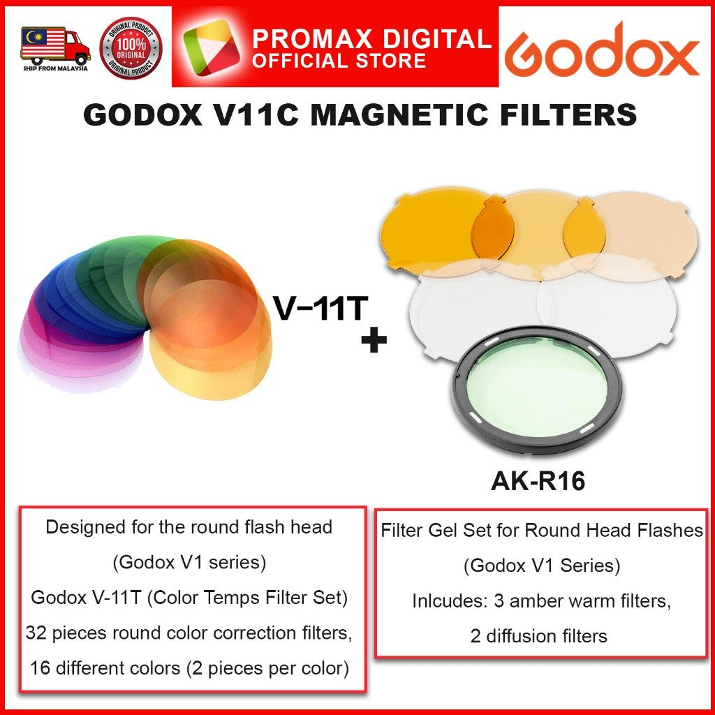 Godox V-11C V-11T and AK-R16 Magnetic Filters for Round Head Flash V1 AD200 Color Filter V11C V11T