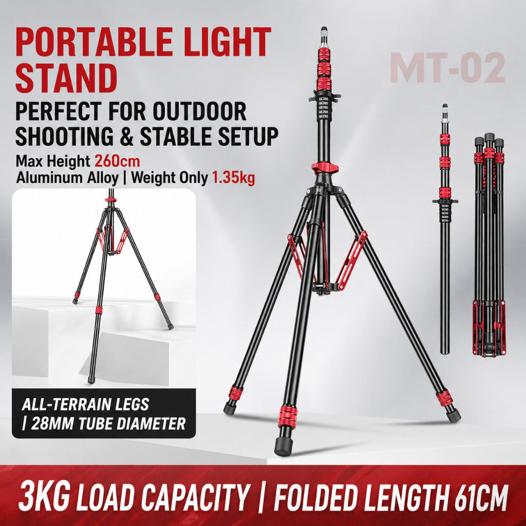 QZSD MT-02 MT-02C PORTABLE LIGHTSTAND MAX LOAD UP TO 3KG EASY SET UP