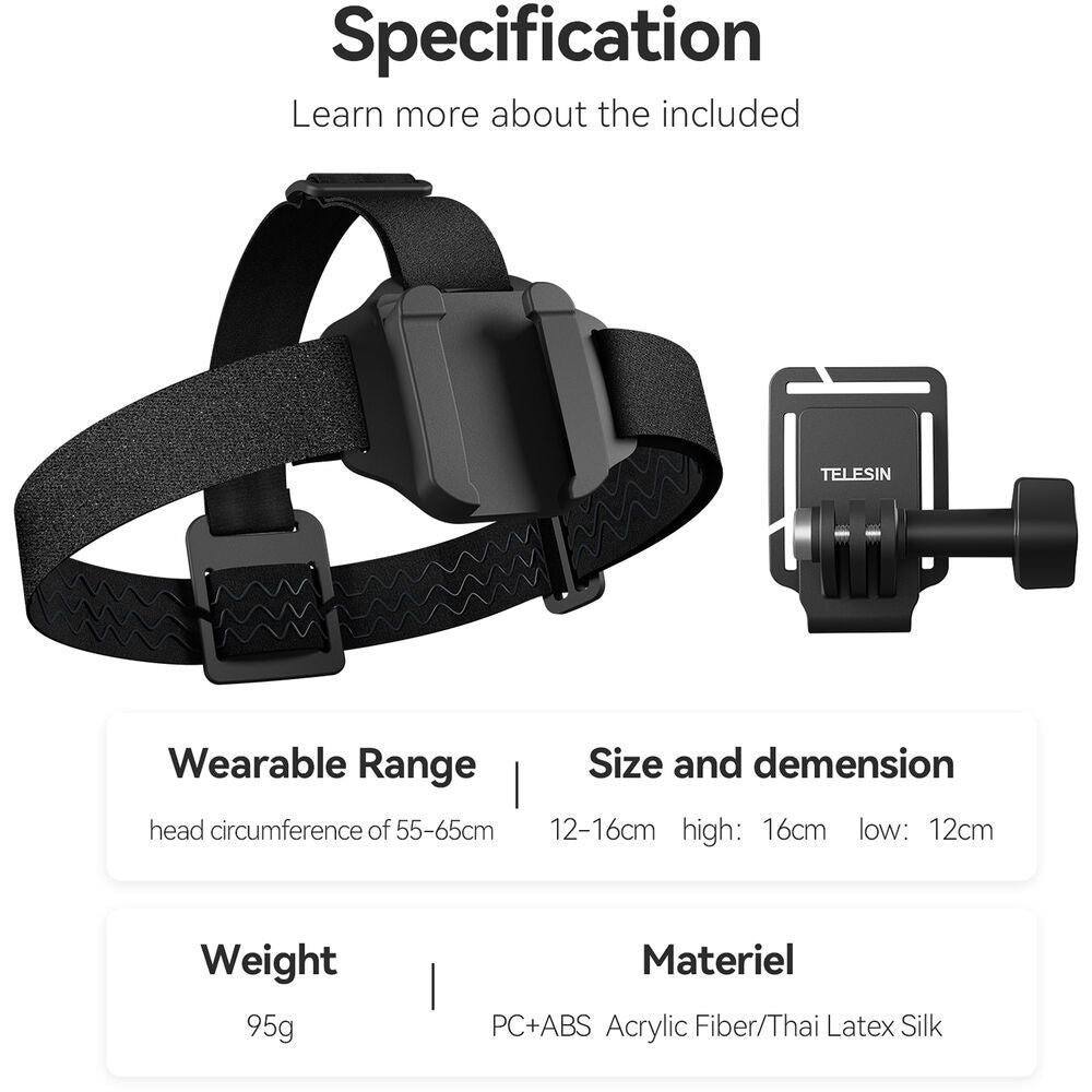 TELESIN QHM-001 2 in 1 QUICK RELEASE HEADSTRAP AND CAP CLIP FOR ACTION CAMERAS 3 PRONG MOUNT