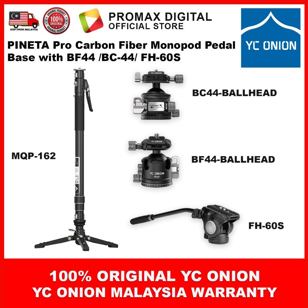 YC ONION PINETA PRO Carbon Fiber Monopod MQP-162 / MQP-16260S (One-Hand Operation) with FH-60 BC44 BF44 Accessories