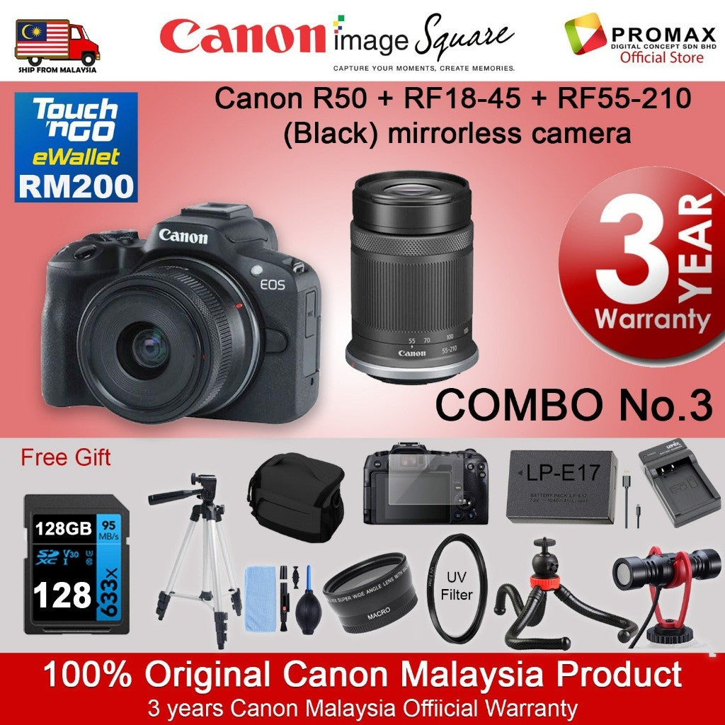CHEAPEST! Canon EOS R50 18-45mm 55-210mm Mirrorless Camera Black/White (CANON MALAYSIA 3 YEARS WARRANTY) Canon R50