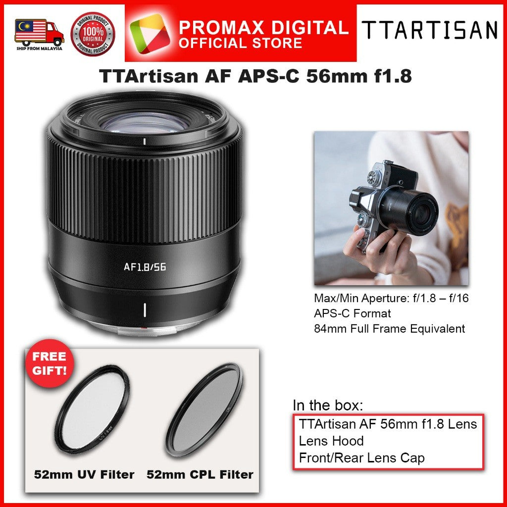TTArtisan APS-C AF 56mm f1.8 Large Aperture Camera Lens for E X and Z Mount ttartisan